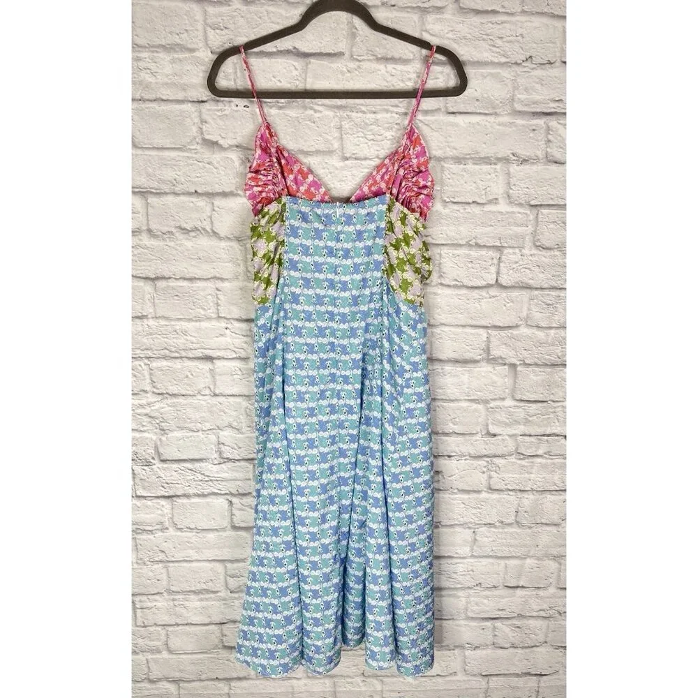 ENGLISH FACTORY Women's Bright Multicolor Mixed Pattern Thin Strap Satin Midi XL - Picture 7 of 7